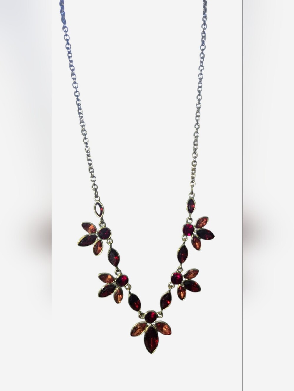 Red Gem Floral Necklace 19"